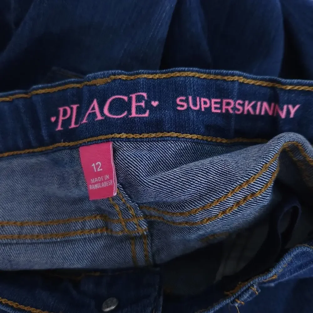 Children's Place Superskinny Jeans Size 12 Blue, Adjustable Waist, Excellent